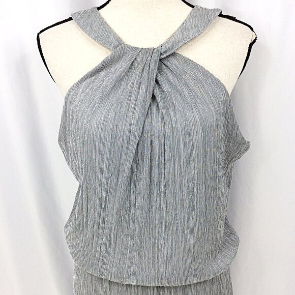 WHBM White House Black Market Dress Women Size Medium Silver Metallic Sleeveless - Picture 5 of 10